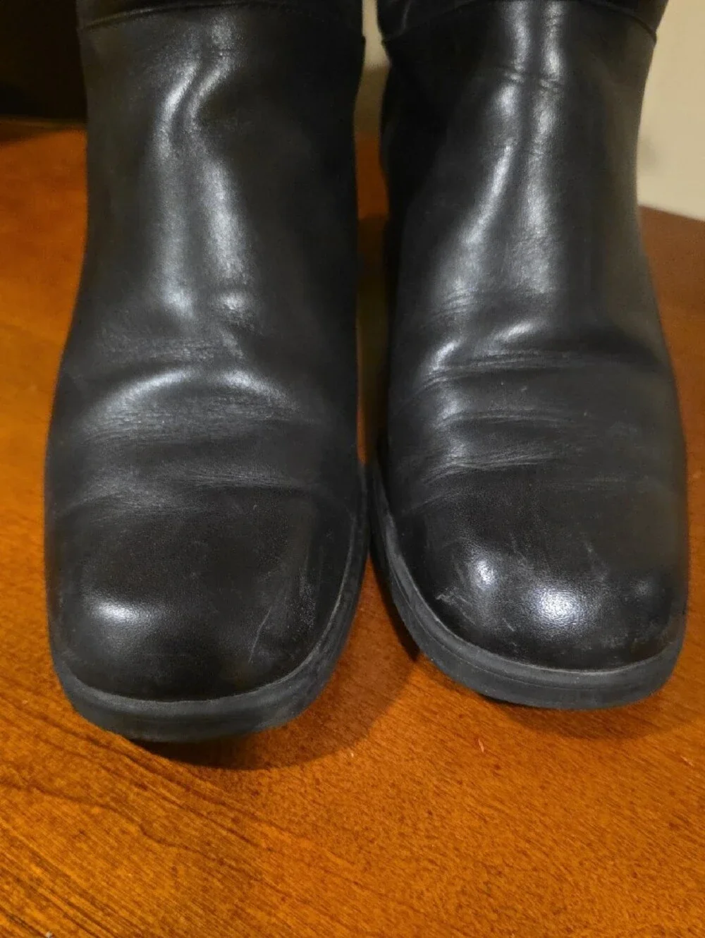 Vintage Santana Canada Black Leather Knee High Riding Boots Tall Zip - Size 7.5